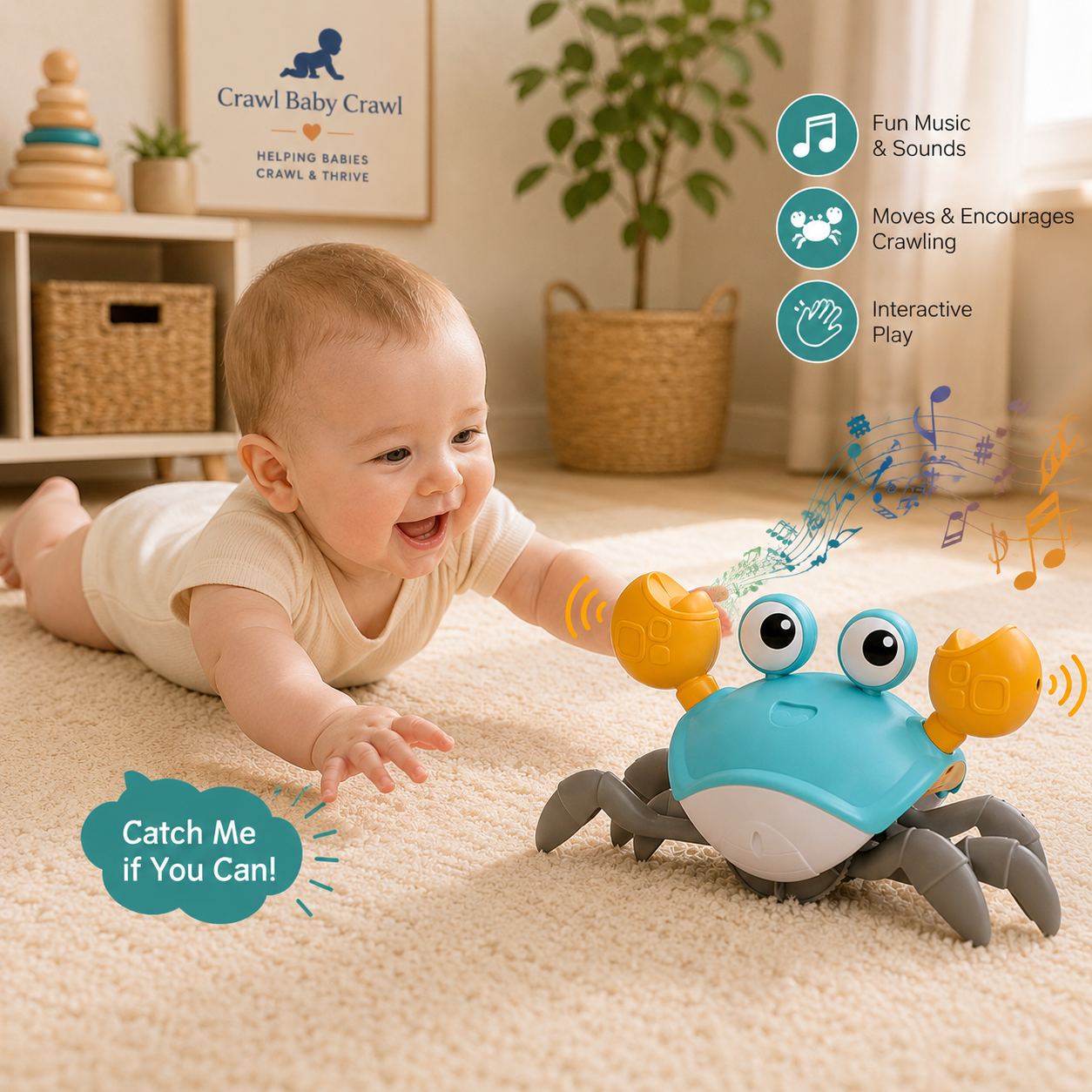 Crawling Crab Baby Toy — Rechargeable Tummy Time Toy with Music & LED Lights (0–18 Months)